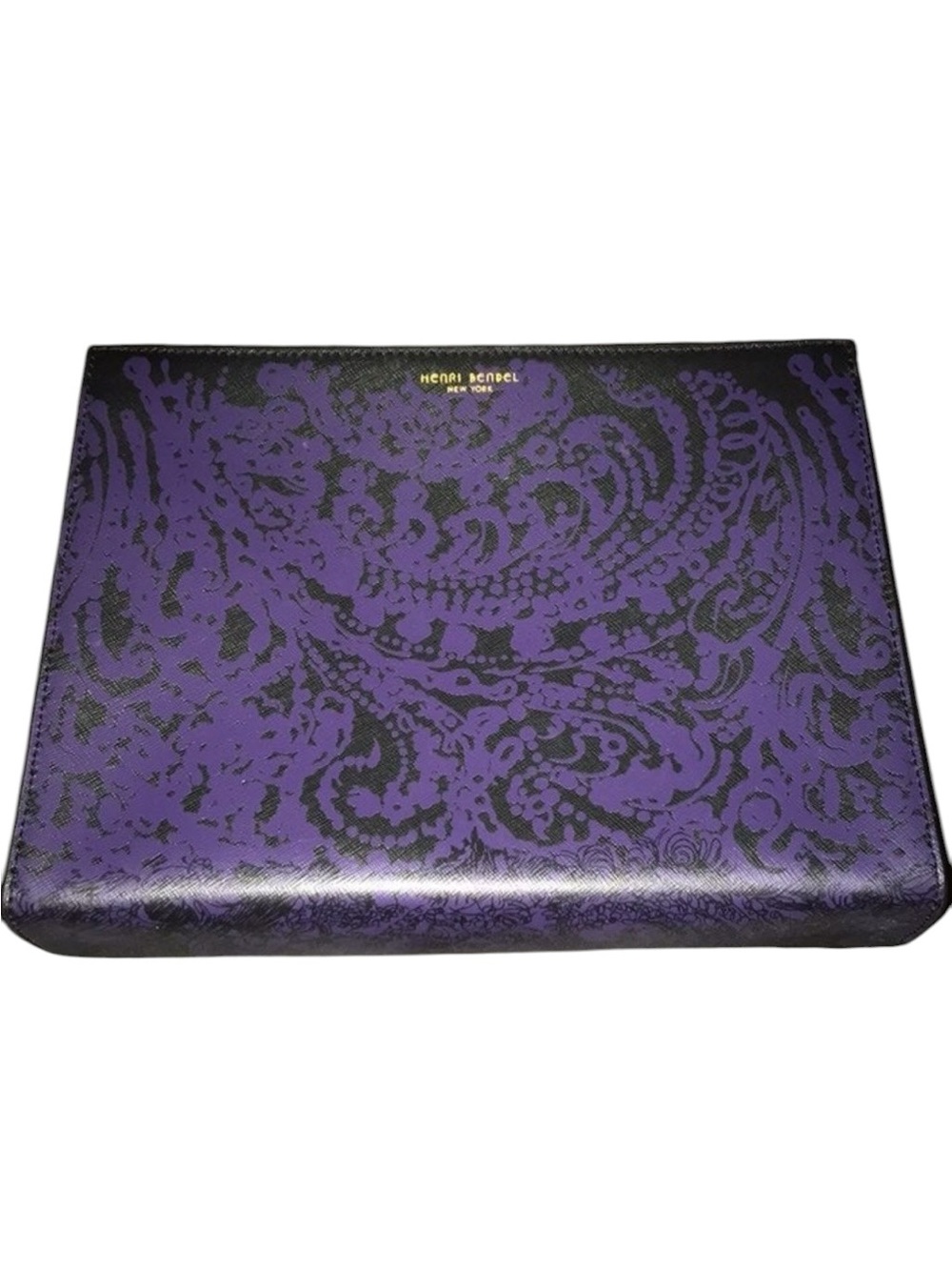 Henri Bendel West 57th Damask Saffiano Leather Clutch With Dusty NWT